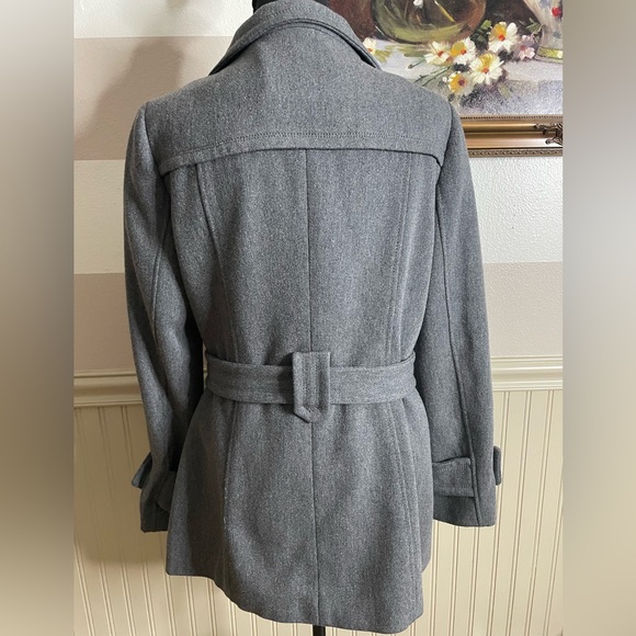 LOFT Charcoal Wool blend Belted Trench Coat size 8 - Picture 4 of 15
